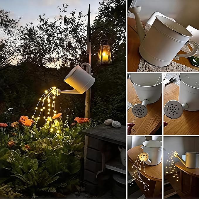 Solar Fairy Lights Outdoor, Multi Strand 180 LEDs Watering Can Light, Waterproof Solar Powered Waterfall Lights, Firefly Bunch String Lights for Garden Outside Decor, Warm White