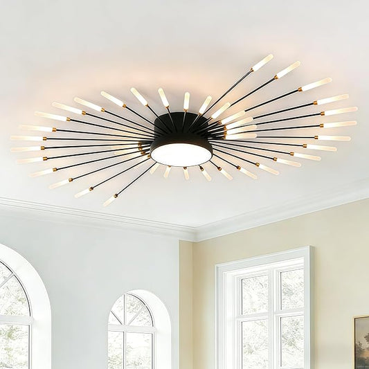 Modern Ceiling Light LED Flush Mount Ceiling Light for Living Room,Kitchen,Dining Room,Bedroom Fireworks Design Dimmable with Remote Control & Memory Function Lighting Fixture (Black,42 Light)