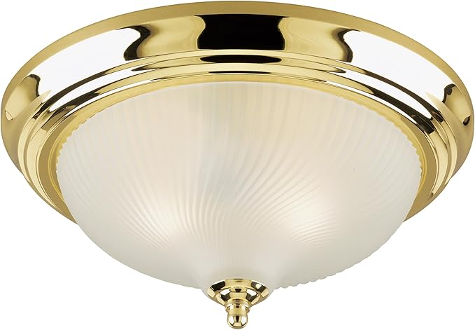Westinghouse 6430200 Two-Light Flush-Mount Interior Ceiling Fixture, Polished Brass Finish with Frosted Swirl Glass White