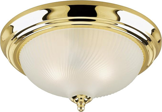 Westinghouse 6430200 Two-Light Flush-Mount Interior Ceiling Fixture, Polished Brass Finish with Frosted Swirl Glass White