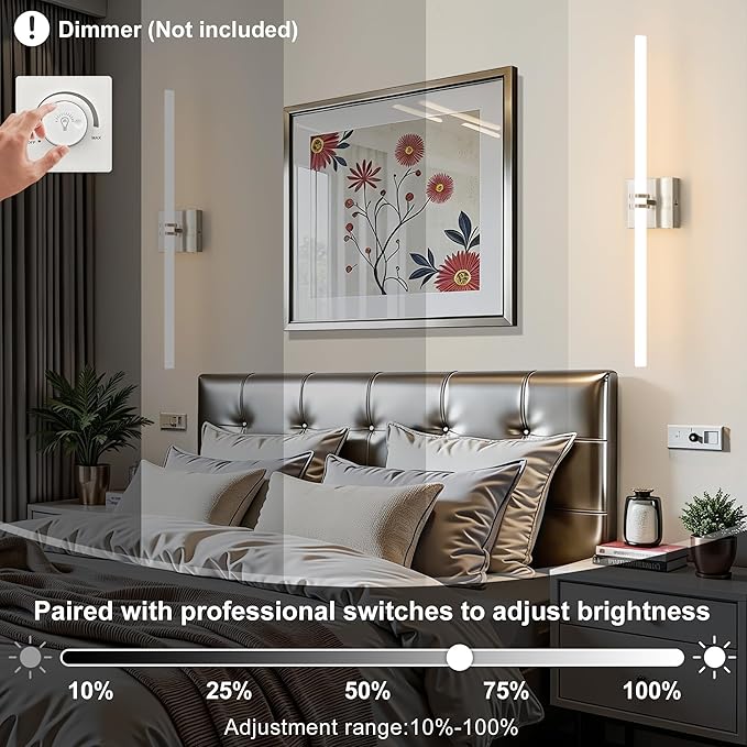 Bathroom Light Fixtures, Brushed Nickel 28W LED 360° Full Lighting Modern Wall Sconce Vanity Light with 5-Color Dimmable 3000K-6000K, 29.92inch Vanity Lighting for Bath, Bedroom, Hallway