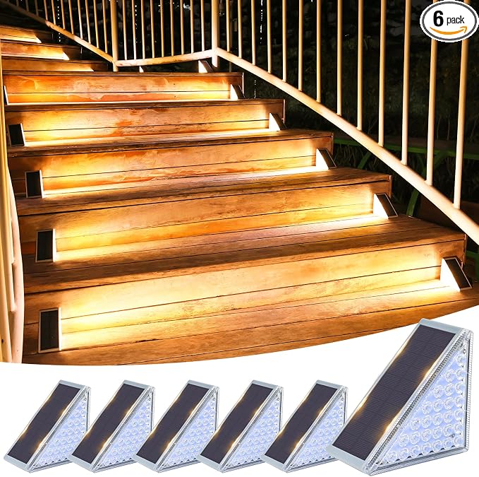 VOLISUN Solar Step Lights for Outside 6 Pack, Solar Stair Lights Outdoor Waterproof IP67,28 LED,1200 mAH Outdoor Step Light,Outdoor Decor for Garden Stair, Deck, Front Step, Front Porch,and Patio