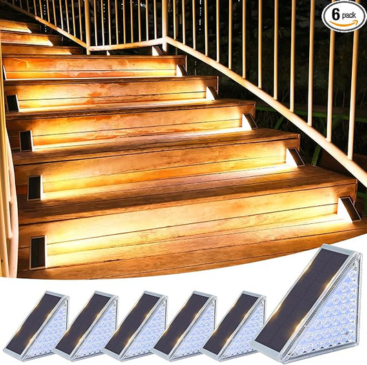 VOLISUN Solar Step Lights for Outside 6 Pack, Solar Stair Lights Outdoor Waterproof IP67,28 LED,1200 mAH Outdoor Step Light,Outdoor Decor for Garden Stair, Deck, Front Step, Front Porch,and Patio