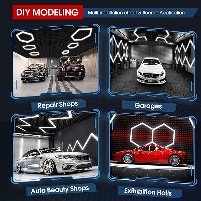 Updated Hexagon Garage Light: 79200LM Super Bright Hexagon Garage LED Light, 5000K Natural White, 72 Packs LED Light Car Detailing Ceiling Lights for Warehouse Basement Gym Barbershop Salon