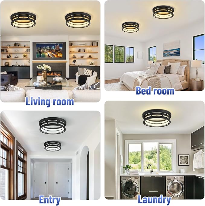 ZHU YAN LED Flush Mount Ceiling Light Fixture,Modern Hallway Light Fixtures Ceiling,3 Color Selectable Light Fixtures Ceiling Mount for Kitchen Hallway Entry Bedroom (2 Pack)