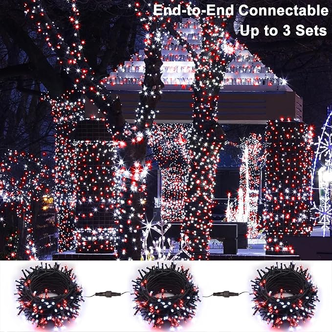 Brizled Red & White String Lights, 78.74ft 240 LED Christmas Lights Connectable, Outdoor Mini Christmas Light String 8 Modes Twinkle Xmas Light with Timer for Indoor Xmas Tree Valentine's Day Party