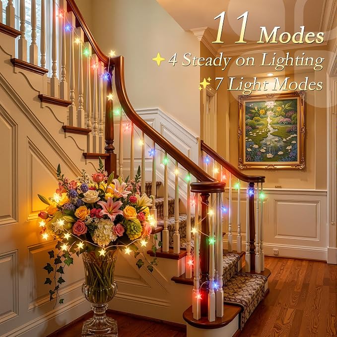 Star Lights String Lights USB 50FT 100 LED Fairy Lights with Remote IP44 Waterproof 11 Modes 2-in-1 Warm White & Multicolor Changing Indoor Outdoor Starry Lights for Bedroom Garden Party Decor
