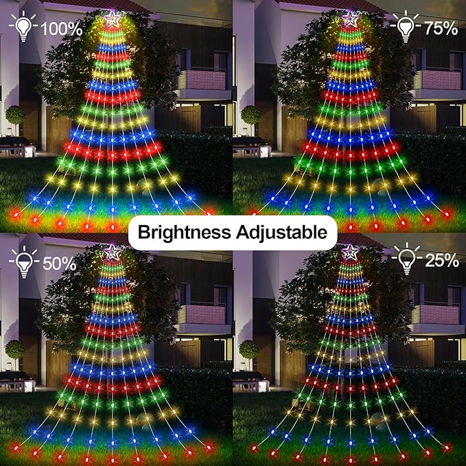 Christmas Decorations Star Lights Outdoor, 11.48ft 350 LED Waterfall Tree Lights with 8 Modes Timer Remote Plug in Christmas String Lights for Indoor Yard Patio Home Holiday Party Decor, Multicolor