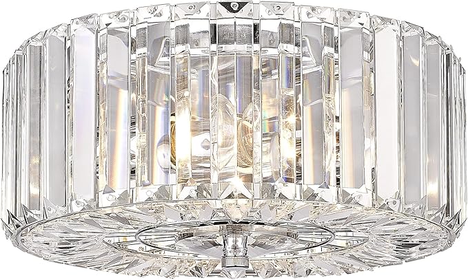 11.8" Crystal Round Flush Mount Modern Close to Ceiling Light Fixture, Chrome Ceiling Lights 2-Light Hallway Light Fixtures, Crystal Ceiling Lamp for Kitchen Bathroom Entryway, XDD007-2-CH