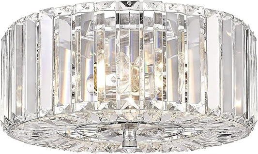 11.8" Crystal Round Flush Mount Modern Close to Ceiling Light Fixture, Chrome Ceiling Lights 2-Light Hallway Light Fixtures, Crystal Ceiling Lamp for Kitchen Bathroom Entryway, XDD007-2-CH