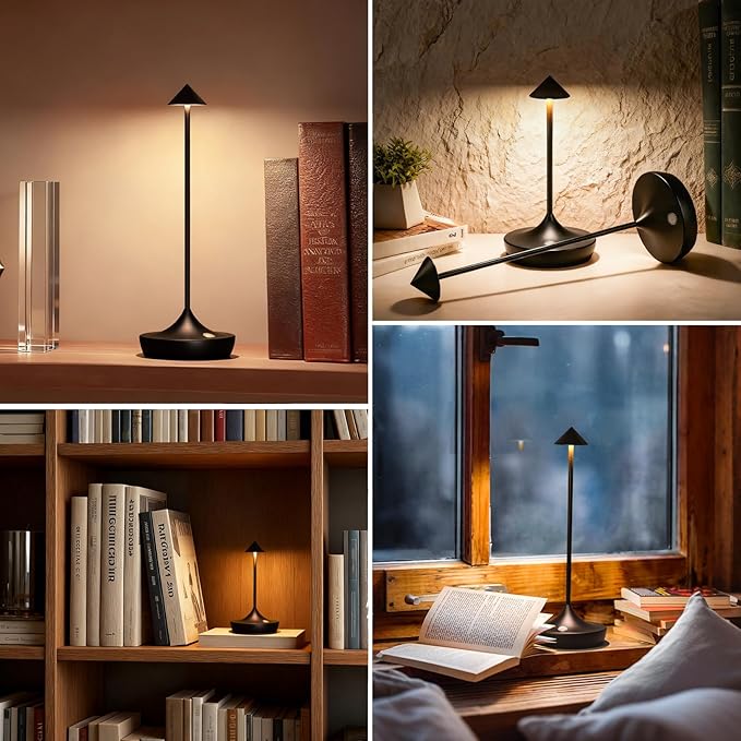2-Pack Cordless Rechargeable LED Table Lamps, Metal, 3 Color Touch Stepless Dimmable, IP54 Waterproof Portable Battery Operated for Outdoor Dining Patio Restaurant Home Decor, Mocha
