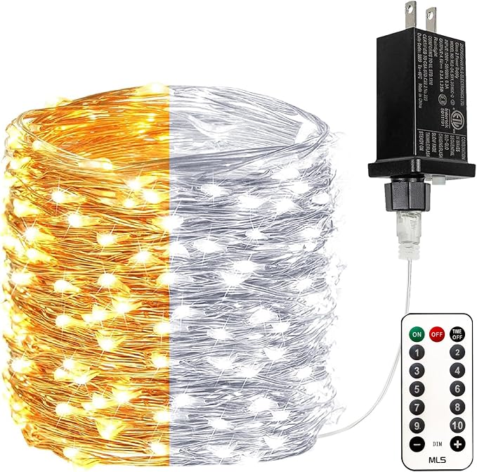 Warm White ⇋ Cool White 66Ft 200LED Christmas Fairy Lights Plug in with Remote, Waterproof String Lights Outdoor Indoor 10 Modes with Timer, Twinkle Lights for Girl's Room Garden Christmas Decorations