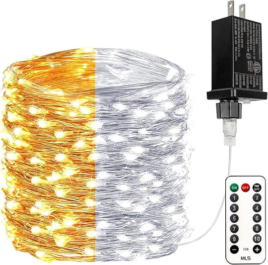 Warm White ⇋ Cool White 66Ft 200LED Christmas Fairy Lights Plug in with Remote, Waterproof String Lights Outdoor Indoor 10 Modes with Timer, Twinkle Lights for Girl's Room Garden Christmas Decorations