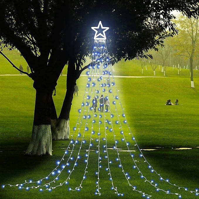 Christmas Decoration LED Star String Lights, Christmas Star String Lights with 317 LED Hanging Fairy Curtain Lights for Party Wedding Patio Indoor Outdoor Decorative
