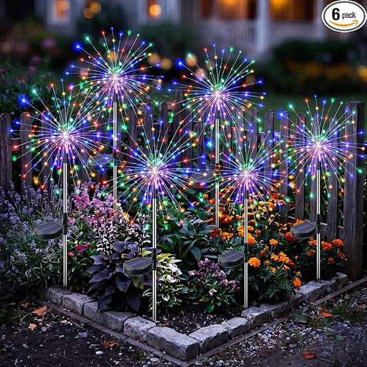 btfarm 6 Pack Solar Garden Lights Outdoor, 8 Modes Firework Lights Solar Powered, Waterproof Twinkle Fairy Light Outside for Yard Patio Pathway Pool Christmas Party Decorative, Multicolor