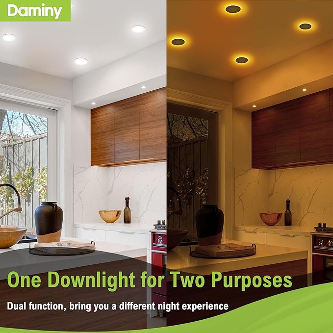 DAMINY 12 Pack 6 Inch 5CCT LED Recessed Light with Night Light,Ultra-Thin,Canless recessed Lighting 6 in,12W=110W,1000LM,Dimmable Wafer Lights,ETL Certificated
