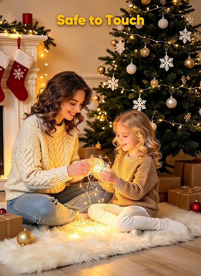 Minetom Fairy Lights Battery Operated, 33FT 100 LED Waterproof Silver Wire String Lights, Long Lasting Firefly Starry Lights for Bedroom, Christmas, Tree, Parties, Wedding, Mason Jar, Holiday Decor