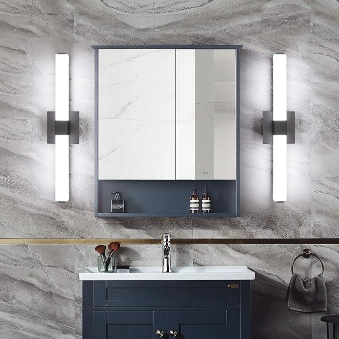 ZUZITO Black Bathroom Light Fixture - 24in Modern LED Vanity Light Bar - Dimmable Lighting Fixtures Over Mirror for Bath 6000K Cool White 6000K