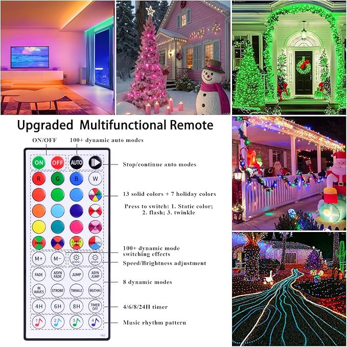 33FT Color Changing Rope Lights Outdoor, Waterproof 100 LED String Light Plug In with Remote & APP Control, Smart 16 Million Colors Music Sync Twinkle Fairy Lighting for Outside Indoor Bedroom