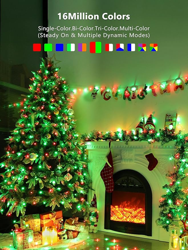 BrizLabs Smart July 4th Fairy Lights, 33ft 100 LED Red White Blue Fairy Lights Work with Alexa & Google Home, Color Changing Xmas Light Dimmable Twinkle Lighting Green Wire for Xmas Halloween Party