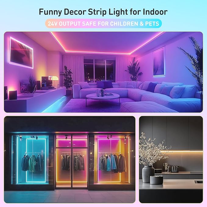 Shine Decor LED Strip Light RGBWW +CCT +IC, Multi Functions Warm/Cool White Tunable Bright Dimmable Color Chasing, Flexible Adhesive 16.4FT with Remote & 24V ETL Power for Indoor