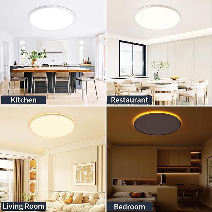 23 Inch Flush Mount Ceiling Light with Night Light, 54W 5400LM, Dimmable LED Ceiling Lights Fixture with Remote Control, 3000K/4000K/6500K Selectable, Slim Bright Bedroom Light Fixture, Round White