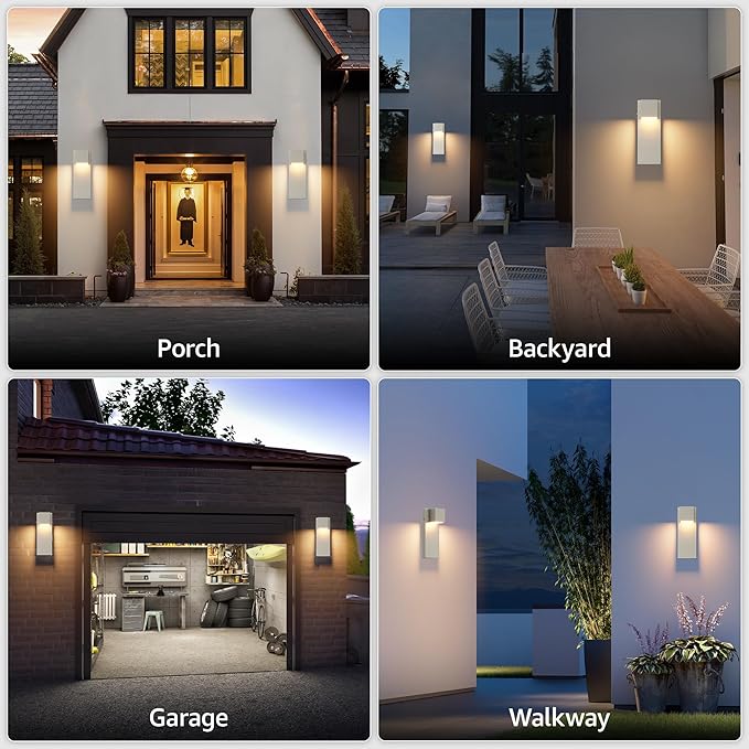 2 Pack 13" Modern Outdoor Led Wall Light,16W 3000K 1200Lumen Porch & Patio Hardwired Wall Mount Wall Sconces,Exterior IP65 Waterproof Aluminum Wall Lamp for Front Door Garage Garden(Nickel)