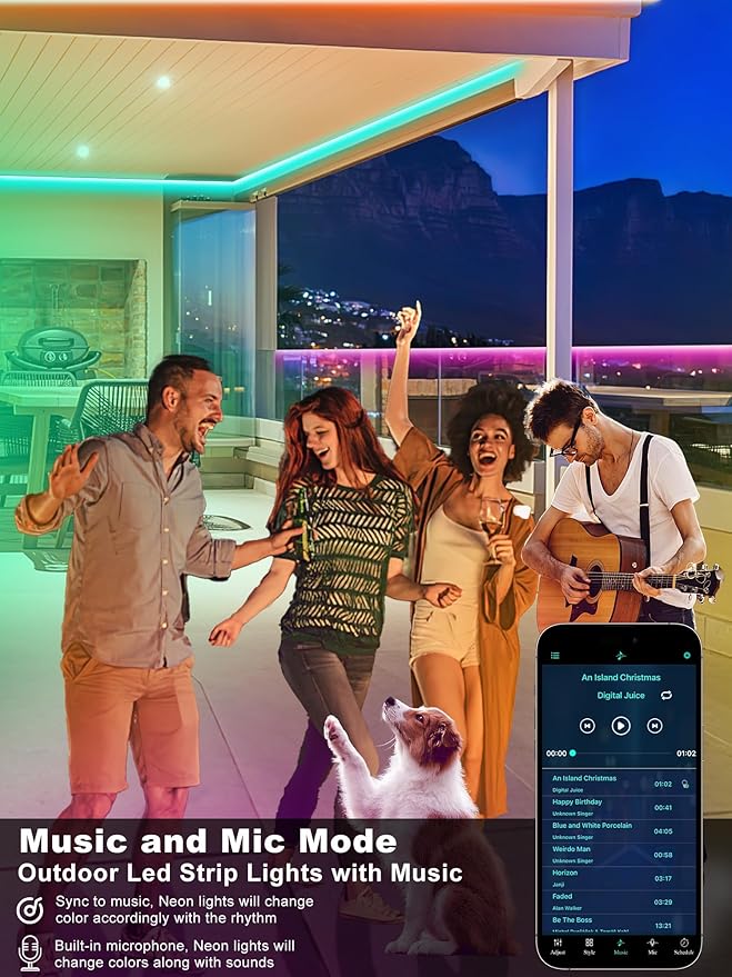 Ledagic Outdoor Led Strip Lights Waterproof 200ft (2*100ft), Ip65 Outside Led Light Strip Waterproof with Remote and App Control, Exterior Led Rope Lights Music Syne RGB Strip Lights for Bedroom Decor