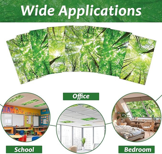 4 Pcs Fluorescent Light Covers with 40 Magnets Decorative for Classroom Ceiling Light 4 x 2 Feet Magnetic Light Covers Filter Easy Install for Office Hospitals & Home Drop Ceiling Supplies (Forest)