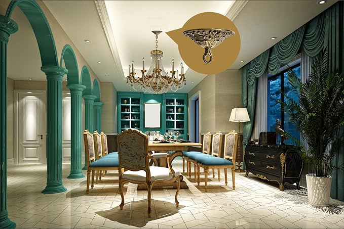 5.51 Inches Diameter Brass Light Canopy Kit with Hooks, Heavy Duty Replacement Ceiling Light Cover Plate, Antique Chandelier Replacement Parts with Mounting Hardware (Brass, A-01)