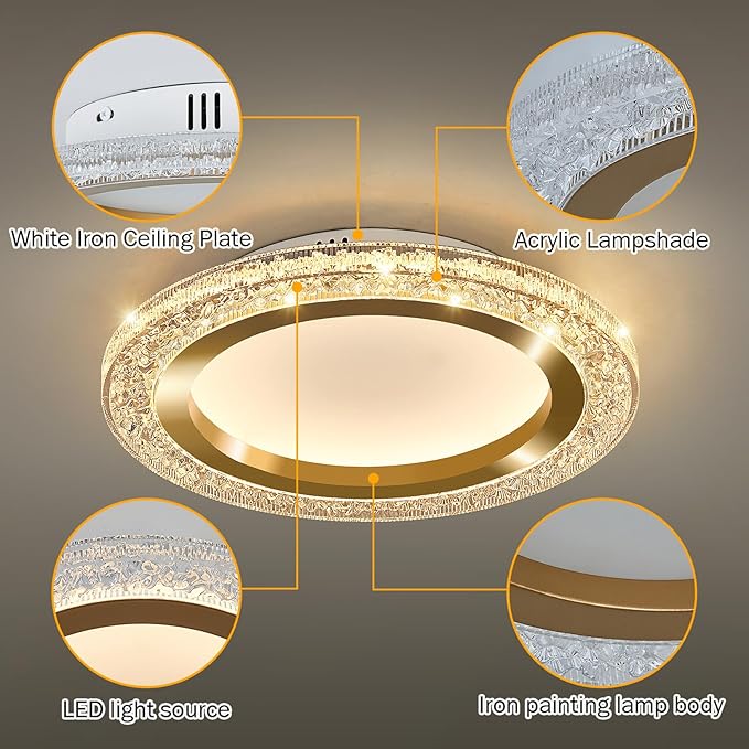 UOFUS 32W Gold LED Flush Mount Ceiling Light 15.7inch Modern Round Ceiling Light Fixture 3000K-6000K Super Bright Circle Ceiling Lamp for Bedroom Kitchen Bathroom Entryway Hallway Stairwell