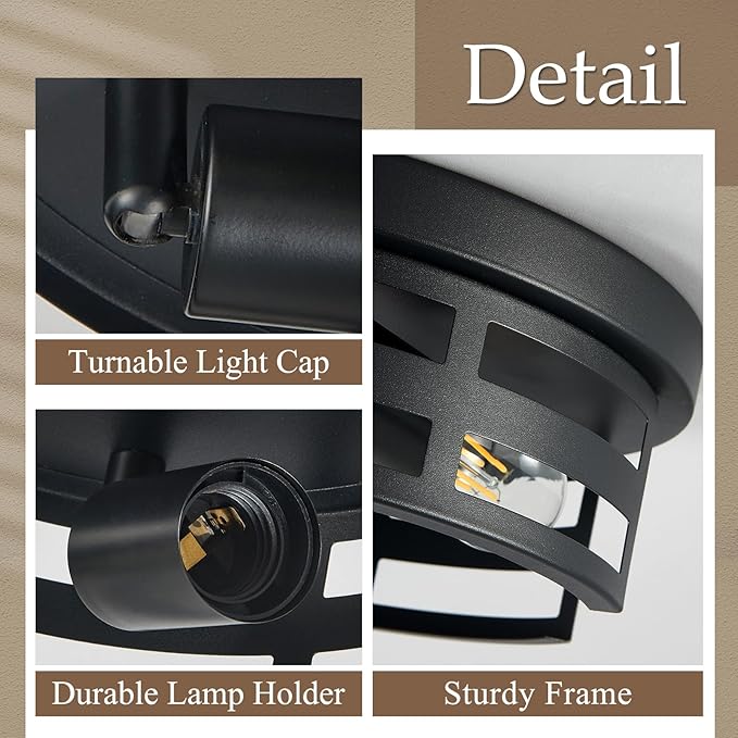 2-Light Black Flush Mount Ceiling Light Fixture,Light Fixtures Ceiling Mount for Hallway,Hall,Kitchen,Farmhouse (2 Pack)