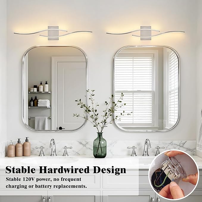 KARTOOSH 2 Pack Bathroom Vanity Lights Fixtures Over Mirror Hardwired Brushed Nickel Wall Lights 3CCT Dimmable LED Bathroom Light Fixtures 31.5 Inch Modern Wall Sconce Picture Lights for Wall