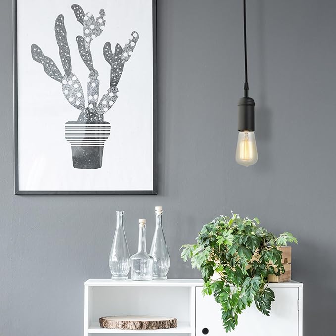 Globe Electric 64906 1-Light Pendant, Matte Black, Black Woven Fabric Cord, E26 Base Socket, Kitchen Island, Café, Decorative, Ceiling Hanging Light Fixture, Modern, Vintage, Bulb Not Included
