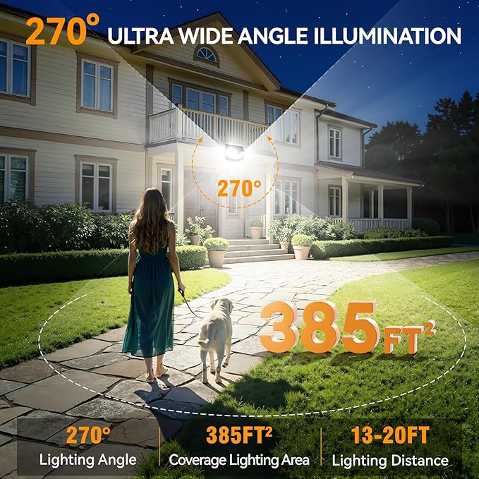 152LED Solar Motion Light Outdoor, 850LM Super Bright 3-Mode Motion Sensor Light, IP65 Waterproof, 270° Wide-Angle Security Light, Solar Powered Flood Lamp for Garden, Wall, Fence, and Garage (6 Pack)