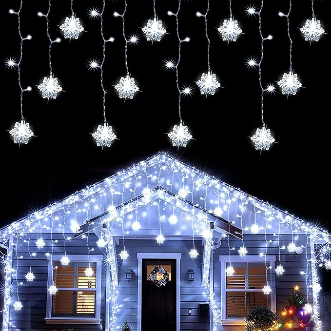 weillsnow White Icicle Lights Outdoor, 29.5 FT 360 LED Snowflake Icicle Lights with 72 Drops,Connectable Waterproof Hanging Christmas String Light for Indoor Outdoor Eaves Window Porch Decoration