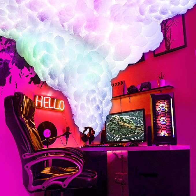 3D Thundercloud Ceiling Light, DIY Lightning Effects, RGB Color Changing, Music Sync, Smart APP Control, for Bedroom, Gaming Room, Home Theater, Kids Room, 32FT