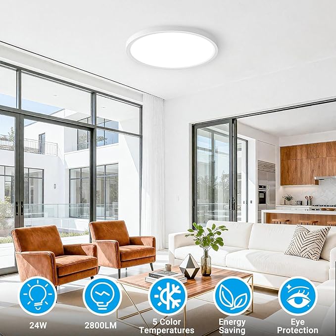 4 Pack LED Flush Mount Ceiling Light,12Inch 24W,3000K/3500K/4000K/5000K/6500K 5 Color Temperatures Ceiling Light Fixture for Kitchen Porch Hallway Bedroom Bathroom and Closet,White