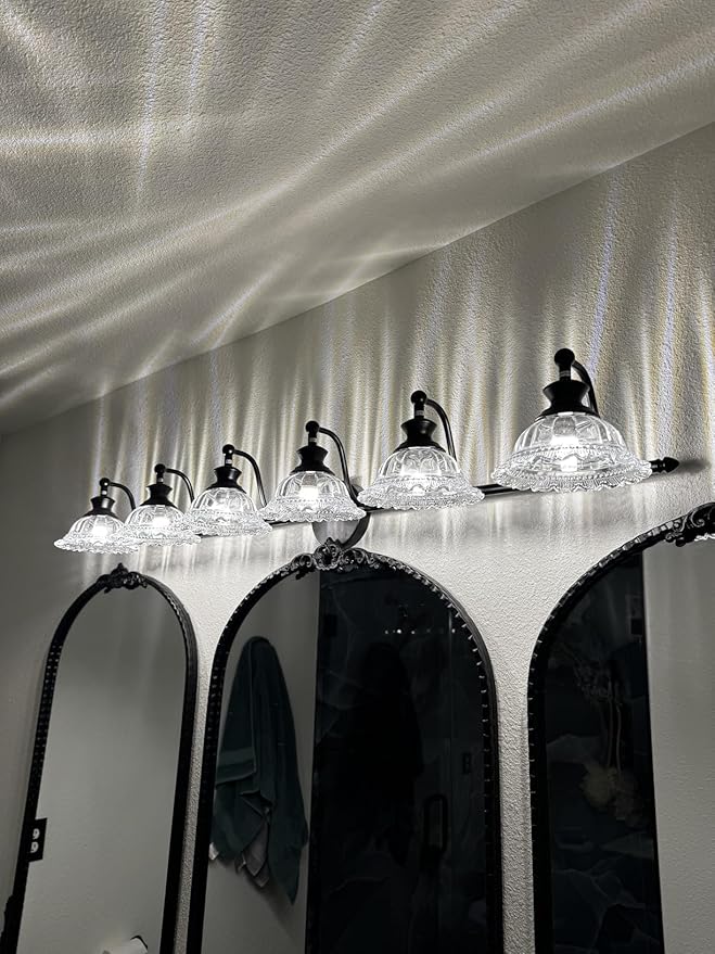 XIEDUN 45" Bathroom Light 6 Light Black Vanity Light Farmhouse Vanity Lights Vanity Lighting Fixtures (Exclude G9 Bulb)