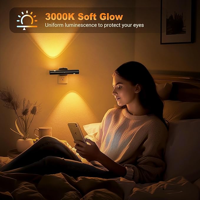 JandCase LED Amber Night Light, 180° Rotatable Night Lights Plug into Wall, 0-100LM Adjustable Brightness with Dusk-to-Dawn Sensor, Dimmable Night Lights for Bathroom Hallway Bedroom Stairway, 2 Pack
