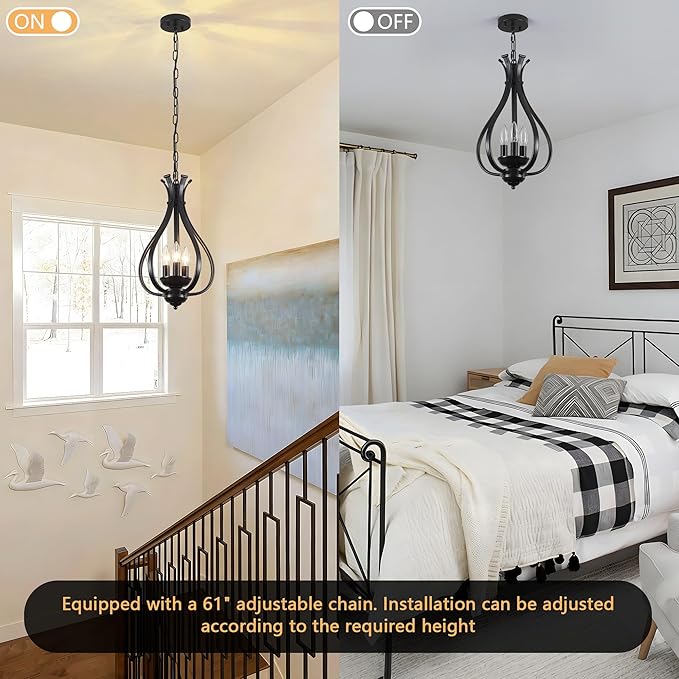 10.63" Black Chandelier 3-Lights Modern Farmhouse Chandeliers for Dining Room Light Fixtures Rustic Metal Industrial Vintage Adjustable Pendant Light Fixture for Foyer Kitchen Entryway Hallway E12