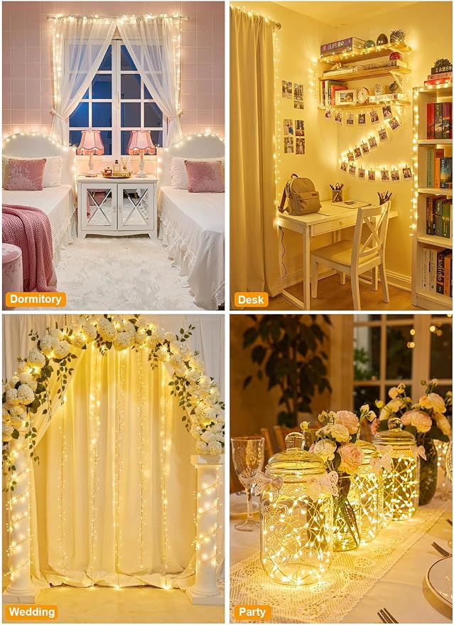 Brightown Fairy Lights Battery Operated, 10Ft 120 LED Firecracker String Lights, Waterproof Silver Wire Starry Firefly Light for DIY Wreath Wedding Indoor Outdoor Christmas Garden Decorations