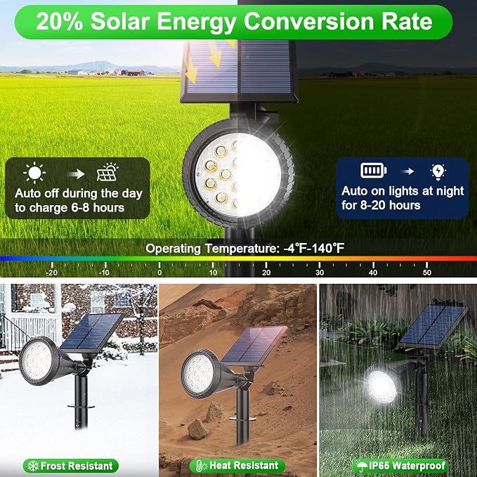 Tadyreal Solar Lights Outdoor Waterproof 180° Adjustable Landscape Spot Lights for Yard 4 Lighting Modes Solar Powered Spotlights for Pathway Garden Outside Wall Pool Porch (6 Pack, Cool White)