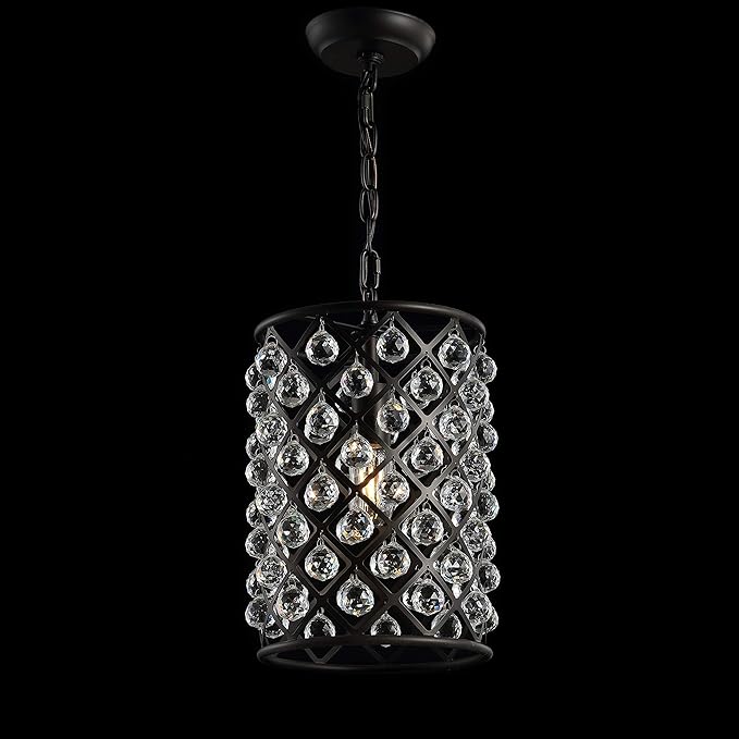 JONATHAN Y 10" Oil Rubbed Bronze Crystal LED Pendant Light, Adjustable Metal Chandelier for Kitchen Island, Entryway, Foyer, Clear Hand-Polished Crystal Shade, LED Bulb JYL9025A