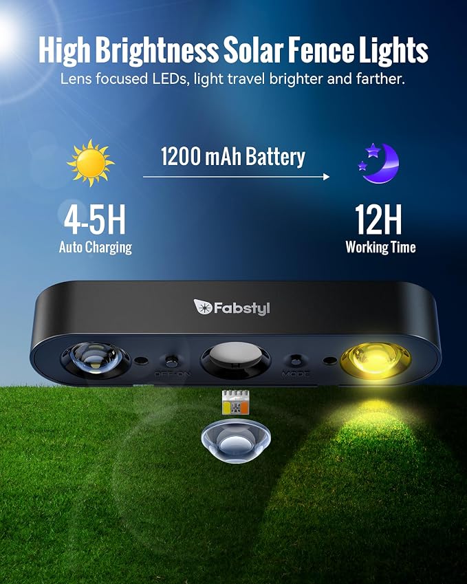 Solar Fence Lights, 4 Pack Outdoor Solar Powered Fence Light with Sync Group Control & 10 Light Modes, Waterproof IP65 Solar Wall Lights for Deck, Patio, Backyard, Wall, Pool, Step