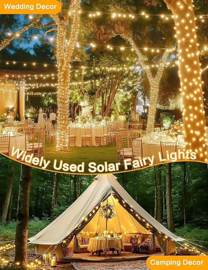 Solar String Lights Outdoor, 4 Pack 288FT 800 LED Solar Twinkle Lights for Outside Waterproof, Copper Wire with 8 Lighting Modes Fairy Lights for Garden Tree Birthday Xmas Patio Decor(Warm White)