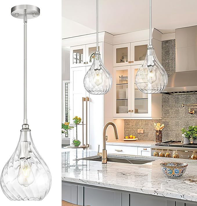 TENGXIN 8 Inch Hanging Pendant Lights,Island Lights for Kitchen,Brushed Nickel Finished Hammered Pendant Light,Farmhouse Pendant Light for Dining Room,Bedroom,TXPLBN12-L