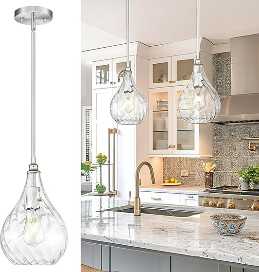 TENGXIN 8 Inch Hanging Pendant Lights,Island Lights for Kitchen,Brushed Nickel Finished Hammered Pendant Light,Farmhouse Pendant Light for Dining Room,Bedroom,TXPLBN12-L