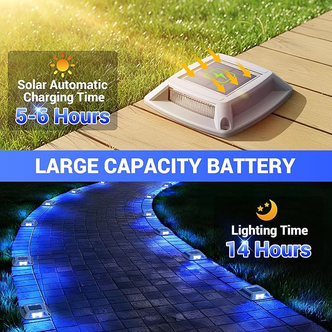 Solar Dock Lights Outdoor 12 Pack, IP68 Waterproof Solar Powered Driveway Lights, Driveway Marker Deck Lights for Steps Pathway Walkway Sidewalk Pool Garage Stair Marine (Blue)