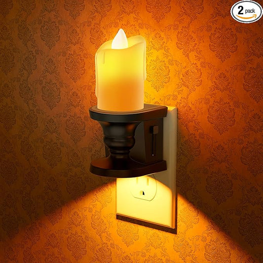 Briignite Flameless Candle Night Light, 2 Pack, Night Lights Plug into Wall, Candle Nightlight with Light Sensor, 0-100LM Dimmable LED Night Light Plug in, 1800K Amber Nightlight for Hallway Bathroom